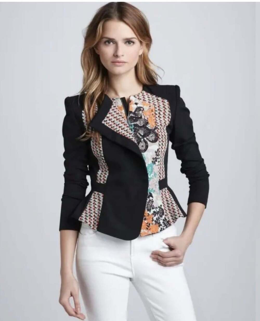 BCBGMaxAzria Black and Multi-Color Patchwork Blazer-L